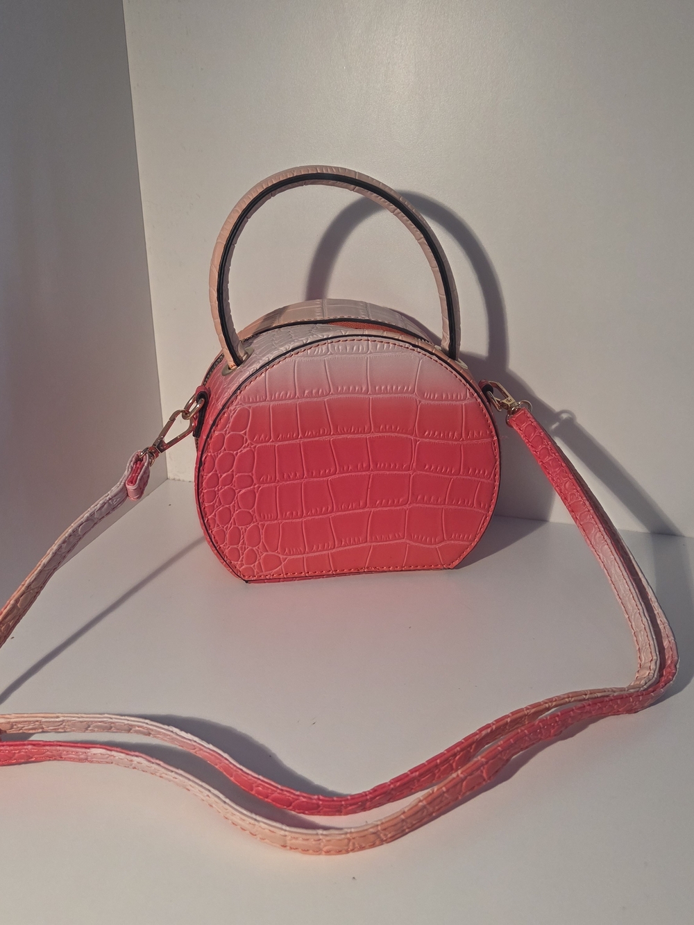 Ombre Pink to Coral Crossbody Bag with Top Handle - Picture 9 of 9